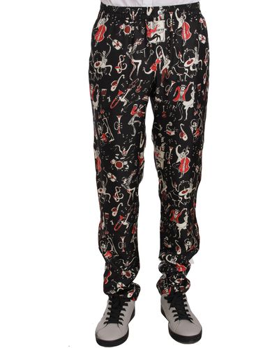 Dolce & Gabbana Musical Instrument Print Sleepwear Trouser Red Pan61304 - Black