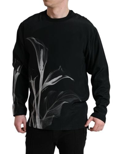 Dolce & Gabbana Black Floral Print Crewneck Pullover Sweater