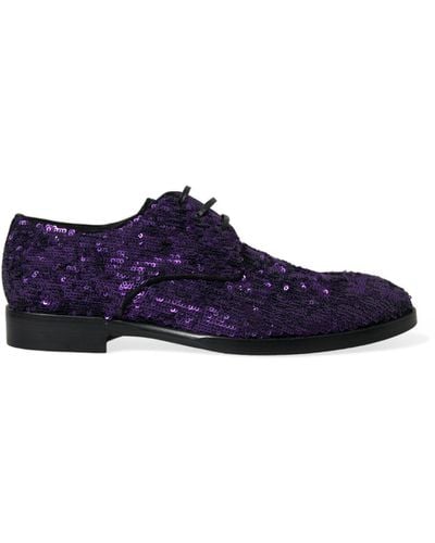 Dolce & Gabbana Sequined Lace Up Oxford Dress Shoes - Blue