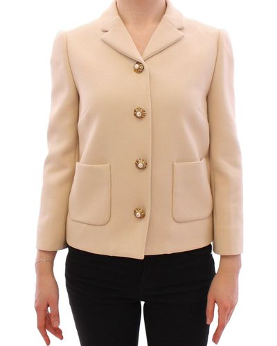 Dolce & Gabbana Elegant Wool-Blend Jacket With Accents - Natural