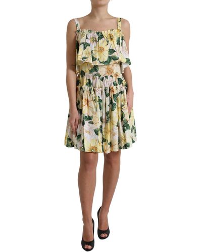Dolce & Gabbana Yellow Floral Print Cotton Mini Dress