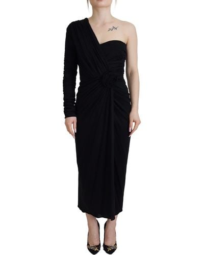 Dolce & Gabbana Elegant Sheath Wrap Wool Dress - Black