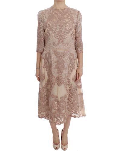 Dolce & Gabbana Silk Lace Ricamo Shift Gown Dress - Pink
