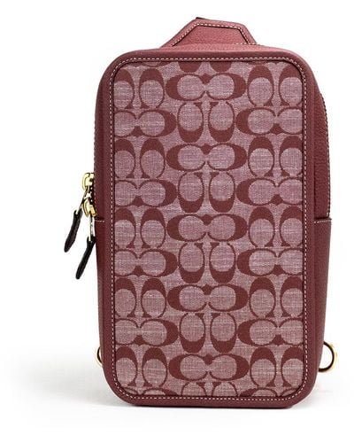 COACH Sullivan Wine Chambray Canvas Pebbled Leather Crossbody Pack Bag - Red