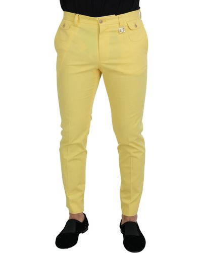 Dolce & Gabbana Yellow Cotton Slim Fitpants