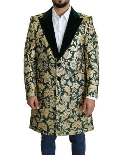 Dolce & Gabbana Jacket Sicilia Gold Jacquard Long Coat - Green