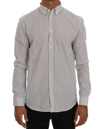 Frankie Morello White Striped Casual Cotton Regular Fit Shirt - Gray