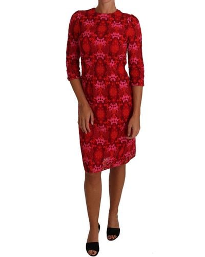 Dolce & Gabbana Dolce Gabbana Floral Crochet Lace Red Sheath Dress