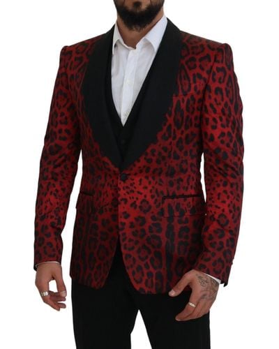 Dolce & Gabbana Sicilia Leopard Formal 3 Piece Set Suit - Red