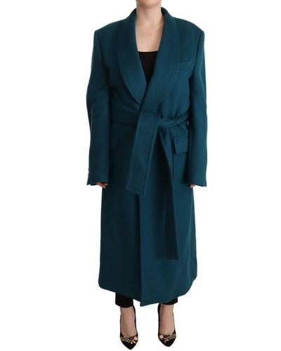 Dolce & Gabbana Elegant Wool-Anogra Wrap Coat - Blue