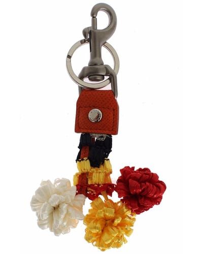 Dolce & Gabbana Red White Raffia Leather Clasp Finder Keyring Keychain