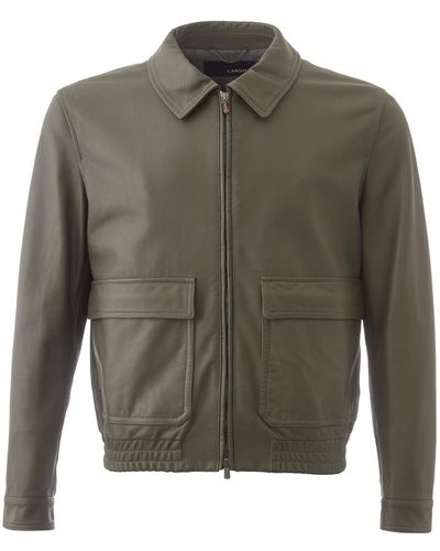 Lardini Green Leather Jacket With Maxi Pockets - Gray