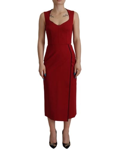 Dolce & Gabbana Elegant Bodycon Midi Dress - Red
