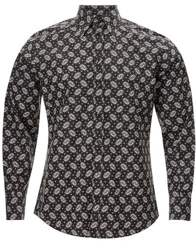 Dolce & Gabbana Black Cotton Shirt With Micro Floral White Print - Gray
