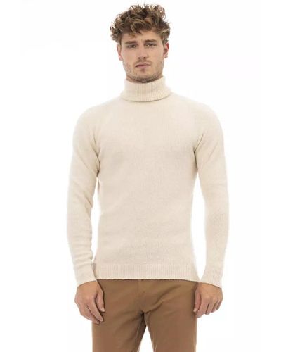 Alpha Studio Turtleneck Sweater With Fine Rib Detailing - Natural