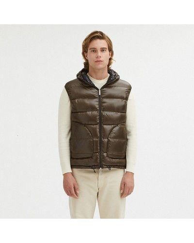 Centogrammi Reversible Hooded Duck Feather Vest - Brown