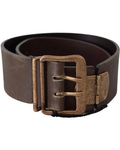 Ermanno Scervino Brown Leather Wide Bronze Buckle Waist Belt - Black
