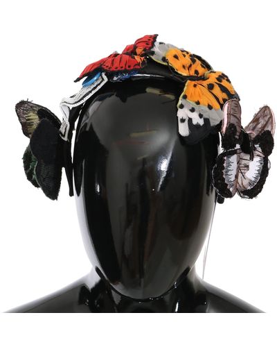 Dolce & Gabbana Floral Butterfly Sequin Diadem Tiara Headband - Black