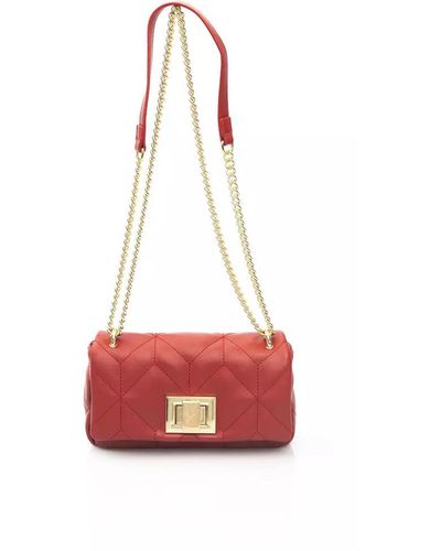 Baldinini Chic Leather Shoulder Flap Bag With Golden Accents - Red