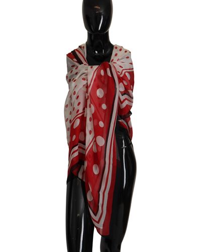 Dolce & Gabbana Polka Dots Elegance Silk Shawl Wrap Scarf - Red