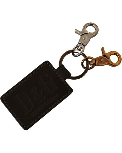 Dolce & Gabbana Elegant Green Leather Designer Keychain - Black