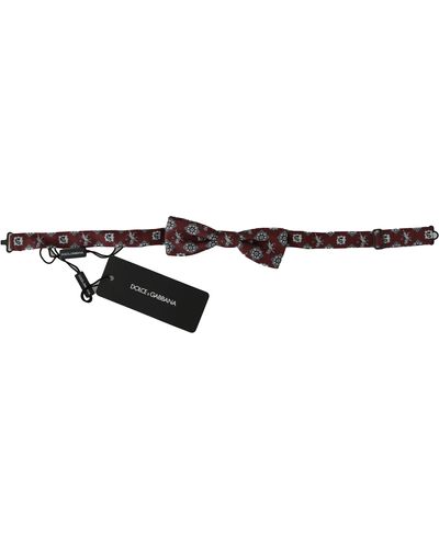 Dolce & Gabbana Maroon Lion Silk Adjustable Neck Bow Tie - Multicolor