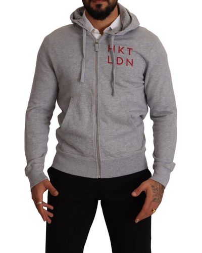 Hackett Full Zip Hooded Cotton Sweatshirt Sweater - Gray