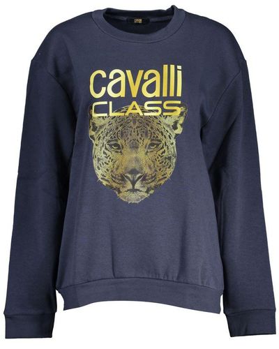 Class Roberto Cavalli Elegant Fleece Crew Neck Sweatshirt - Blue