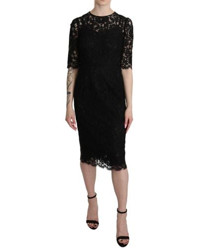 Dolce & Gabbana Floral Lace Sheath Knee Length Dress - Black