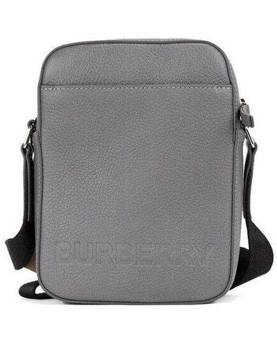 Burberry Thornton Small Embossed Logo Grainy Leather Crossbody Handbag - Gray