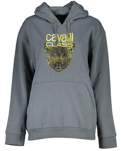 Class Roberto Cavalli Sleek Fleece Hooded Sweatshirt - Gray