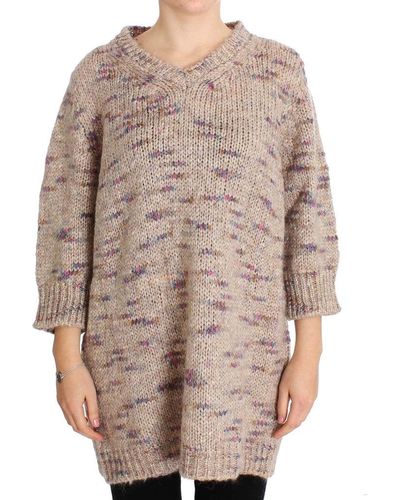 Pink Memories Memories Oversized V-Neck Knitted Sweater - Natural
