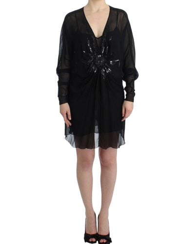 Cavalli Elegant Sheer Silk Blouson Dress - Black