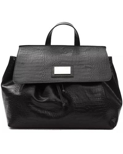 Pompei Donatella Chic Convertible Croc-Print Leather Bag - Black