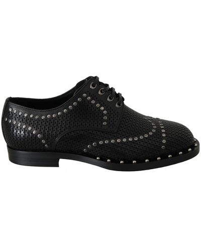 Dolce & Gabbana Leather Studded Derby Dress Shoes - Black