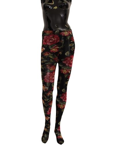 Dolce & Gabbana Black Floral Lace Nylon Stretch Knee Socks
