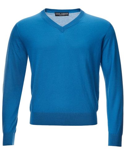 Dolce & Gabbana Blu V-neck Silk Sweater - Blue