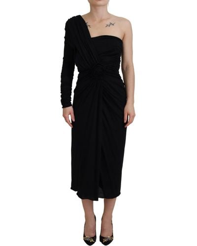 Dolce & Gabbana Elegant One-Shoulder Sheath Midi Dress - Black