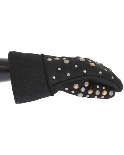 Dolce & Gabbana Gray Wool Shearling Studded Gloves - Black