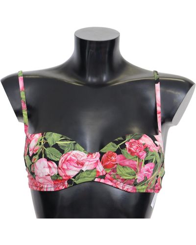 Dolce & Gabbana Dolce Gabbana Pink Floral Print Swimsuit Beachwear Bikini Tops - Metallic