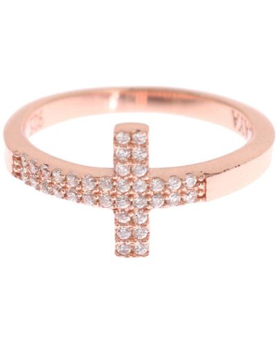Nialaya Pink Gold 925 Silver S Cross Cz Ring - White