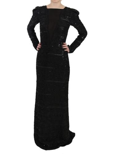 John Richmond Silk Full Length Sequined Gown Dress Black Dr1670