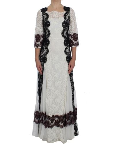 Dolce & Gabbana Floral Lace Full Length Gown Dress - Black