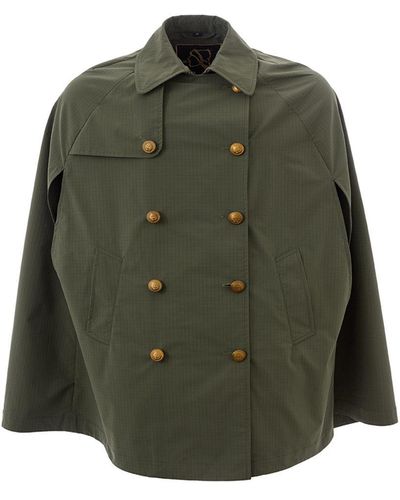 Sealup Elegant Technical Fabric Cape Jacket - Green