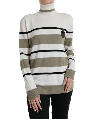 Dolce & Gabbana Multicolor Stripe Wool Logo Pullover Sweater - Gray