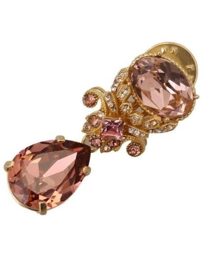 Dolce & Gabbana Gold Tone Brass Crystal Jewellery Dangling Pin Brooch - Brown