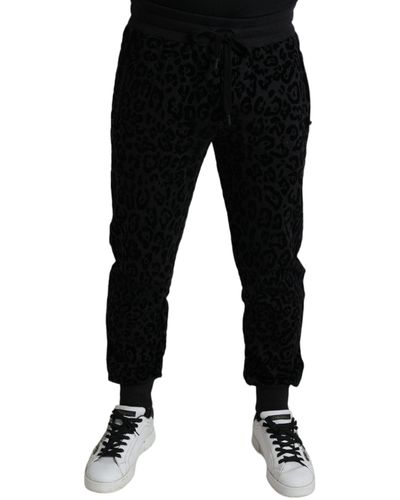 Dolce & Gabbana Black Leopard Cotton Slim Fit Jogger Pants