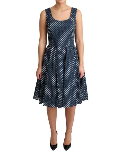 Dolce & Gabbana Dotted Cotton A-line Gown Dress - Blue