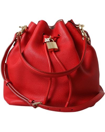 Dolce & Gabbana Red Leather Claudia Drawstring Bucket Bag