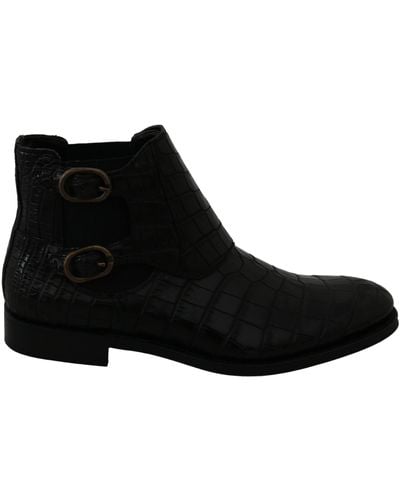 Dolce & Gabbana Crocodile Leather Derby Boots Shoes - Black